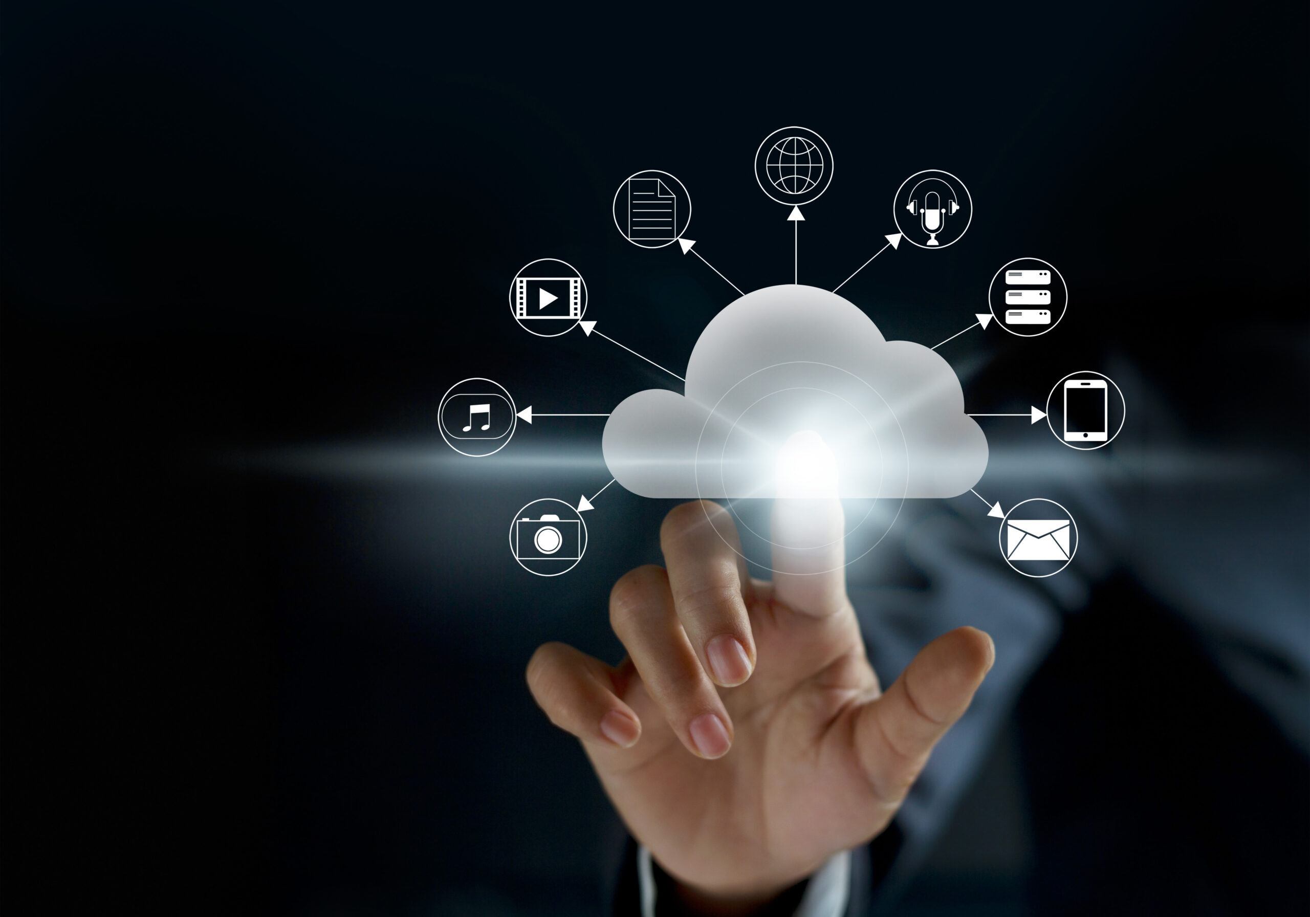 Cloud computing, futuristic display technology connectivity concept